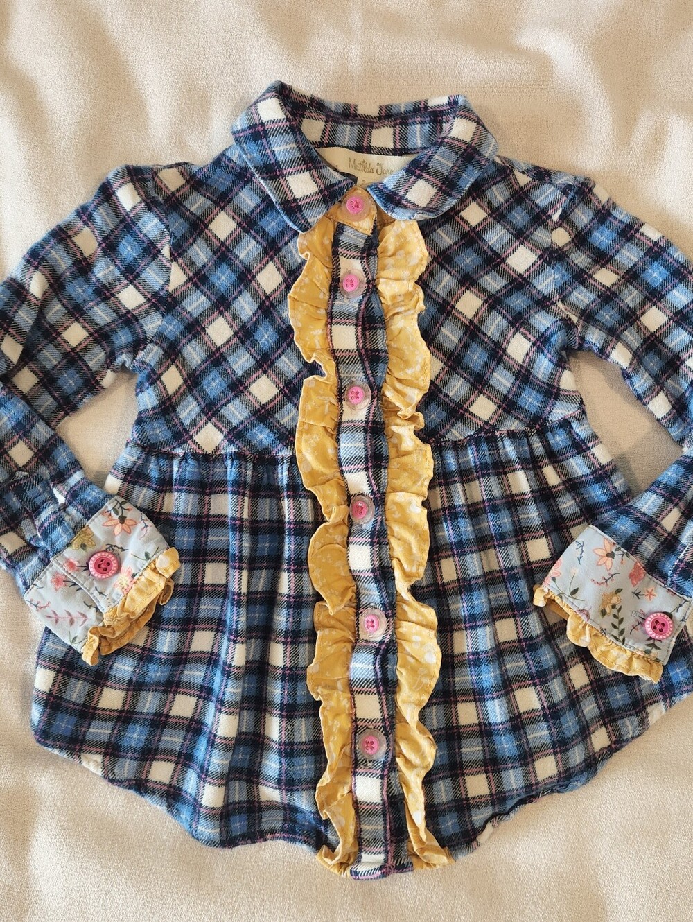 Matilda Jane Sz 4 Floating Away Tunic Button Down Shirt Plaid Floral